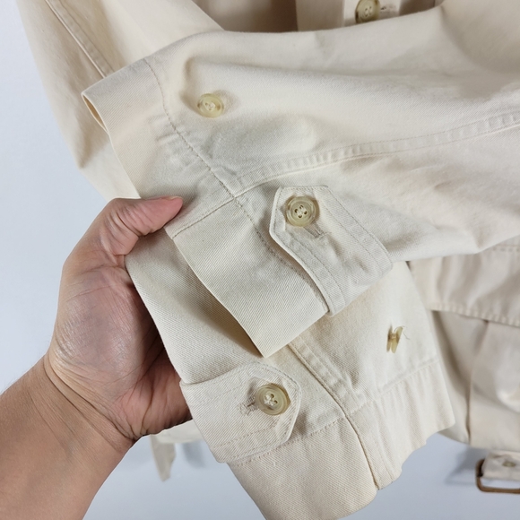 Vintage 80s Banana Republic Leather Patch Belted Button Up Utility Safari Jacket - Picture 9 of 12